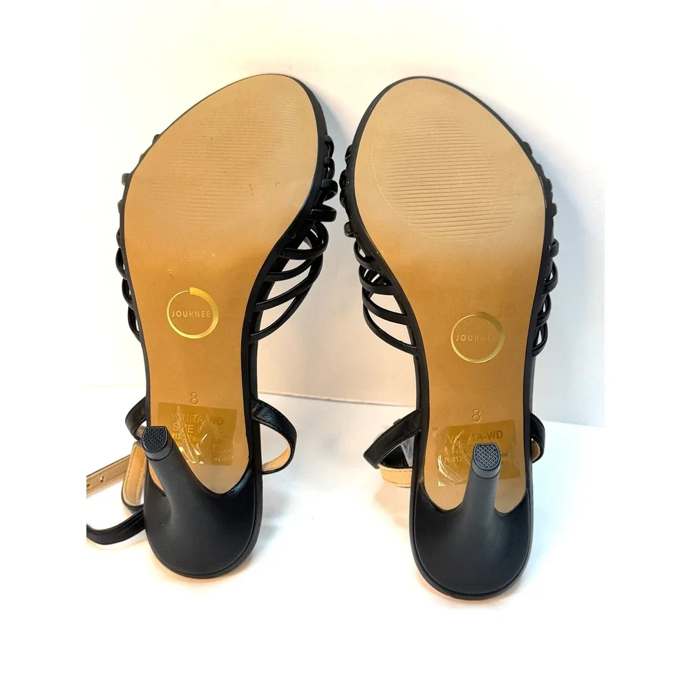 Journee Collection Women Vanita Stiletto Strappy Dress Sandals Black Size 8W NWT